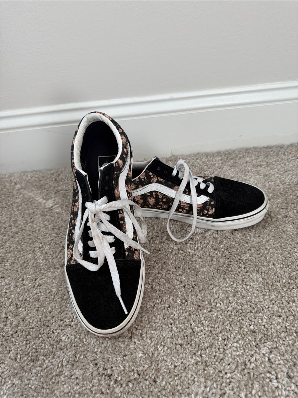 Vans Black Floral Low Top Sneakers with White Stripe
